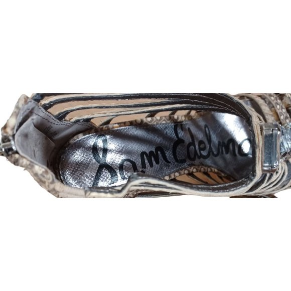 Sam Edelman Size 6.5 Leather Rhinestone Peep Toe Women's Pencil Heel - Picture 7 of 9